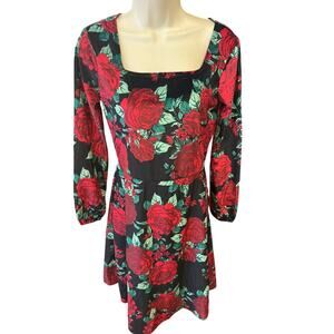 The Children's Place Dress Womens Red Green Black Floral Rose Size Small